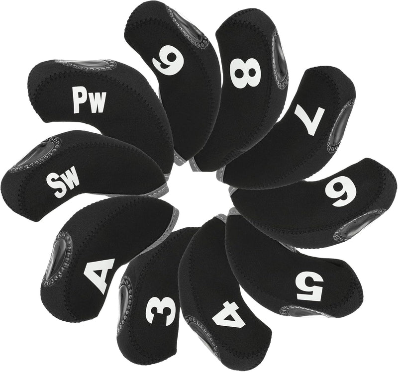 Załaduj obraz do przeglądarki galerii, Golfclub beschermhoezen 10 stuks zwart neopreen – genummerde ijzerhoezen – golf headcovers voor golfset en golftas
