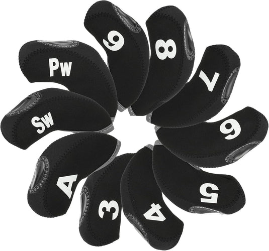 Golfclub beschermhoezen 10 stuks zwart neopreen – genummerde ijzerhoezen – golf headcovers voor golfset en golftas