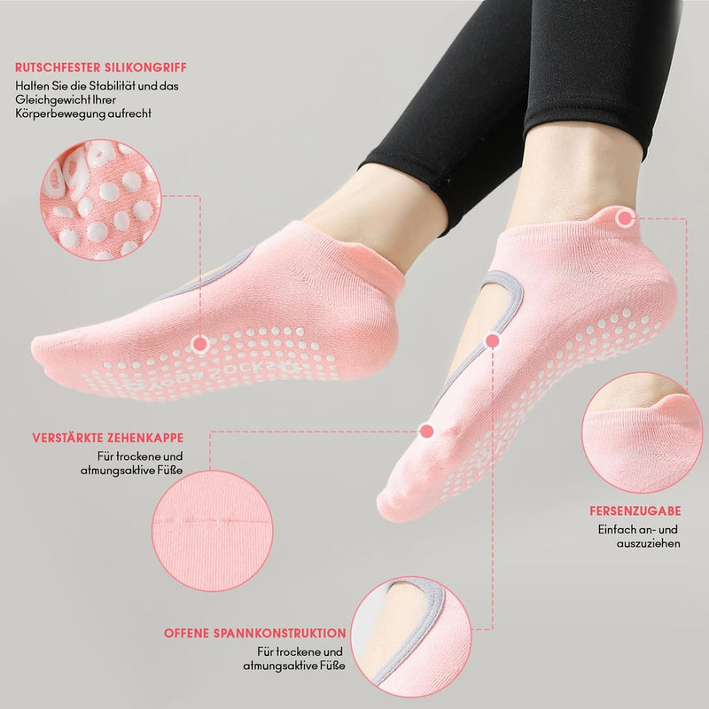 Carica immagine in Galleria Viewer, Antislip sokken dames 4 paar maat 35-40 met siliconen grip – yoga pilates trampoline sokken
