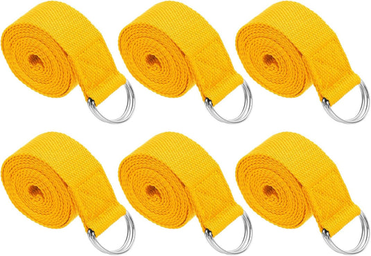 Yogariemen 6 stuks 180 x 3,8 cm van katoen met D-ring bruin – stretchbanden – yoga pilates accessoires