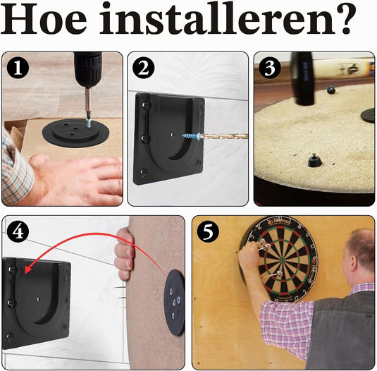 Dartbord wandhouder van stevig kunststof met U-vormige bevestiging en 2 montagepennen – dartophanging – dartbordaccessoires