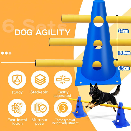Agility hindernisset met 10 kegels en 5 verstelbare stangen oranje – hondentraining – sporthorden