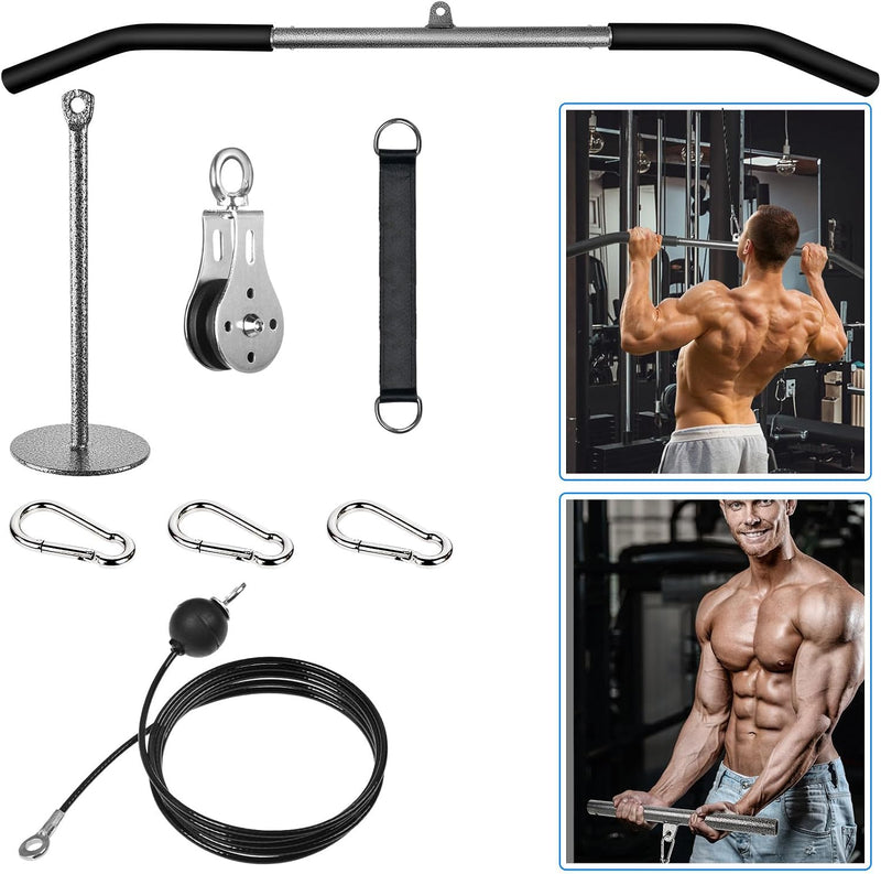 Charger l’image dans la visionneuse de galerie, Système de câbles de fitness avec barre de tirage de 100 cm et poulie pour la musculation à domicile - entraînement des muscles du dos - accessoires pour poulie latérale

