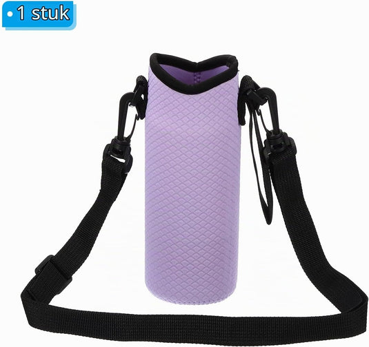 Neopreen waterfles sling bag 66x185 mm - Geïsoleerde flessenhouder met verstelbare schouderriem - Waterfles draagtas kamperen & wandelen