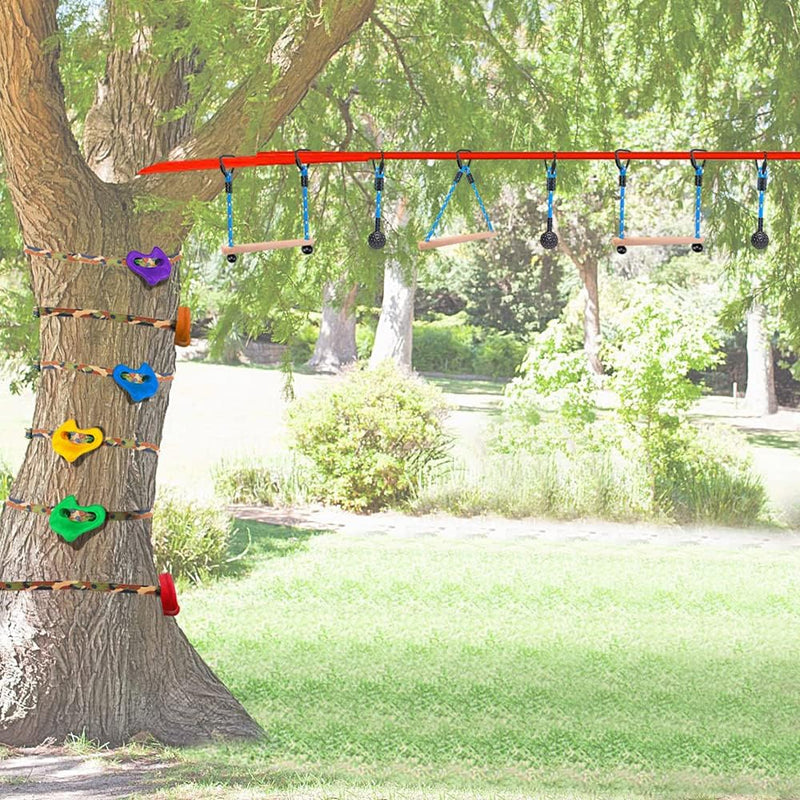 Carica l’immagine nel visualizzatore della galleria, Aste sospese in legno, 2 pezzi da 35 cm, con corde di sospensione e moschettoni – percorso ninja – accessori per arrampicata
