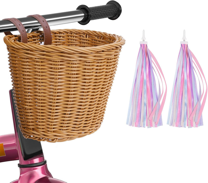 Load image into Gallery viewer, Flintronic Kinderfietsmand, handgeweven fietsmand voor kinderen, fietsmand voor meisjes, jongens, kinderen, met fietsaccessoires
