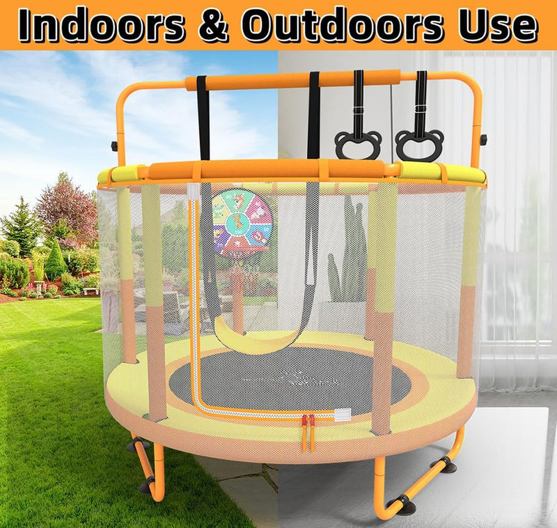 Załaduj obraz do przeglądarki galerii, Kindertrampoline met veiligheidsnet schommel en basketbalmand geeloranje – trampoline – indoor outdoor
