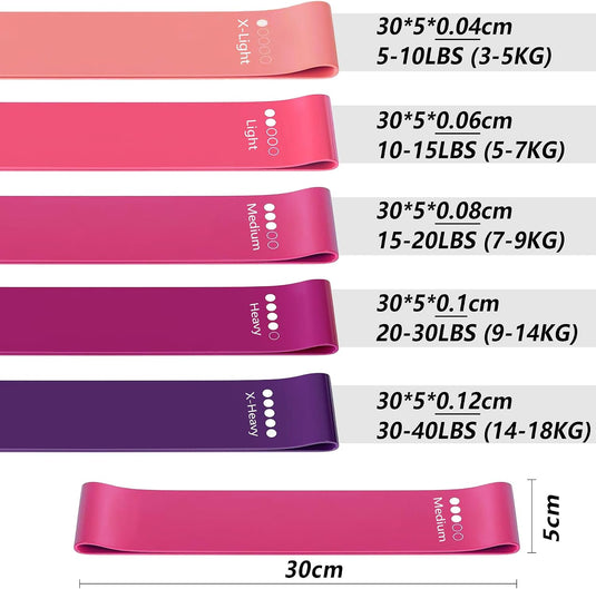 Resistance Band Set Van 5, Natuurlijk latex Weerstandsbanden, Resistance Band Set Met Oefeninstructies En Draagtas, Gymnastiekband Voor Yoga, Pilates, Fitness, thuis trainen, stretchen