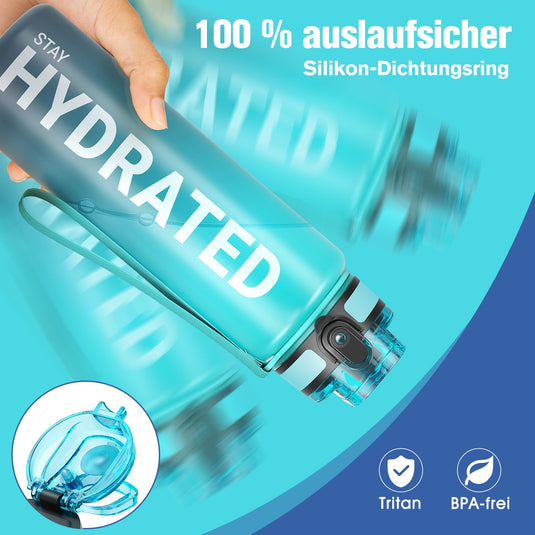 Drinkfles 750 ml BPA-vrij met tijdmarkeringen en lekvrije dop – waterfles – sportfles