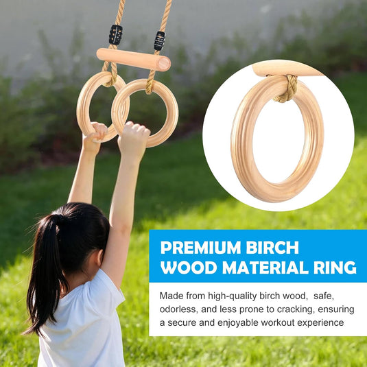 Trapèze pour enfants avec barre de gymnastique en bois et anneaux – jouet de gymnastique – balançoire à grimper
