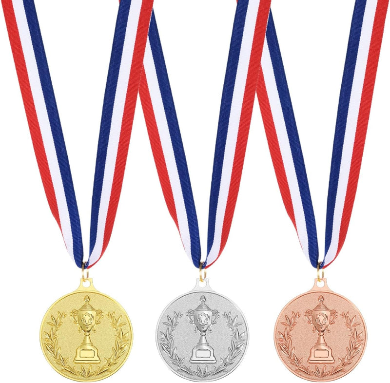 Load image into Gallery viewer, Gouden medailles met neklint 3 stuks 5,8 x 5,2 cm – winnaarsmedailles – sport en wedstrijd prijzen
