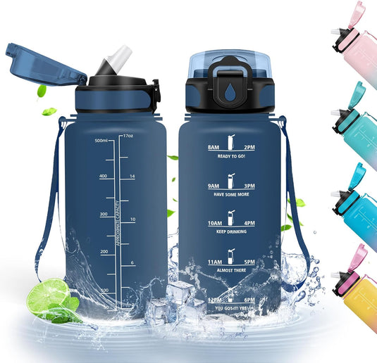 HoneyHolly 500 ml Leak-Proof BPA-Free Motivational Water Bottle with Straw, Sports, Travel, Outdoor Activities
