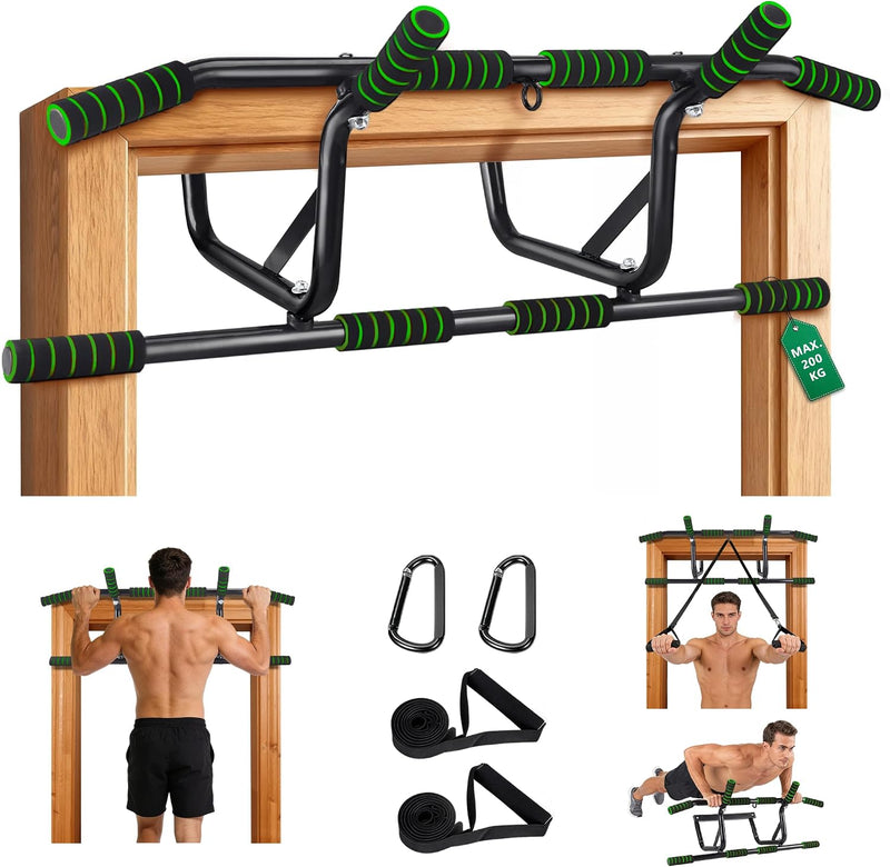 Laad afbeelding in Galerijviewer, Optrekstang voor deurkozijn zonder boren tot 200 kg met antislip handgrepen – pull-up bar – krachttraining
