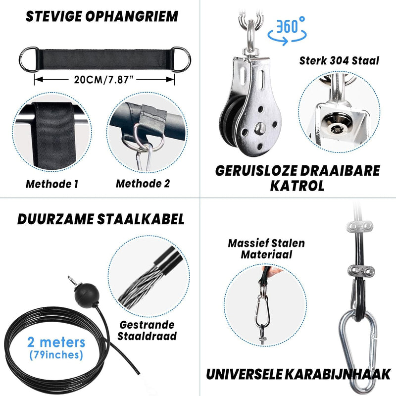 Charger l’image dans la visionneuse de galerie, Système de câbles de fitness avec barre de traction droite de 40 cm et câble en acier réglable - tirage vertical - accessoires pour salle de sport à domicile
