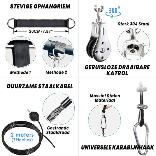 Système de câbles de fitness avec barre de traction droite de 40 cm et câble en acier réglable - tirage vertical - accessoires pour salle de sport à domicile