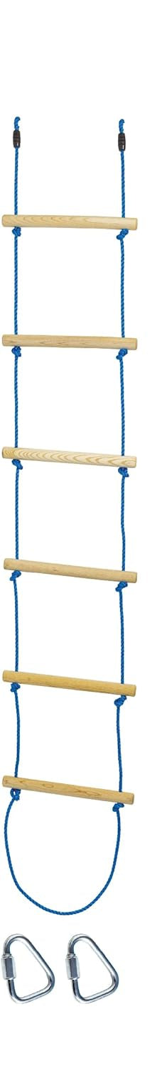 Touwladder kinderen met 6 houten treden – klimladder voor speeltoestel, boomhut, klimrek en tuin – ca. 213 cm