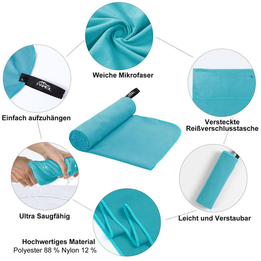 Fitnesshanddoek Microvezel 120x50 cm Sneldrogend met Ritsvak – Sporthanddoek – Reishanddoek