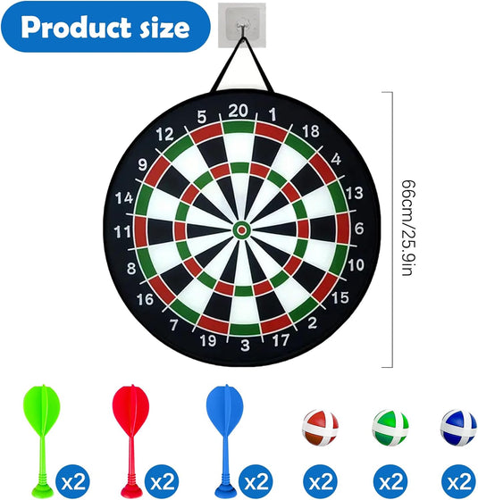 Dubbelzijdig kinderdartbord 66 cm met klittenballen en dierenmotief – dartspel – mikspel