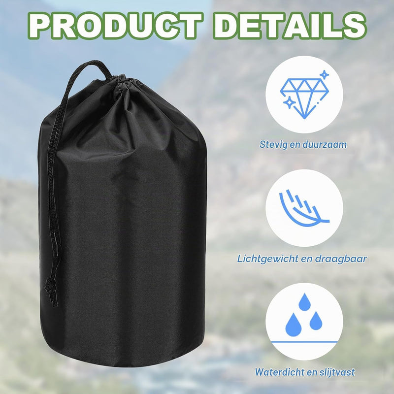 Załaduj obraz do przeglądarki galerii, Waterdichte opbergzakken 2 stuks 13 x 25 cm met trekkoord donkergrijs – stuff sacks – camping accessoires
