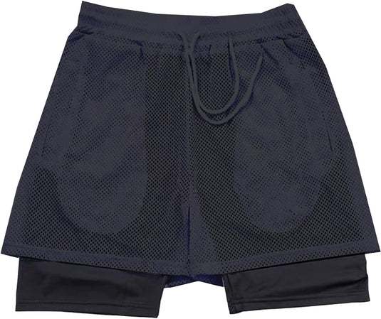 Shorts heren 2-in-1 trainingsshorts zomer korte broek sneldrogende hardloopshort sportbroek met zakken compressieshort