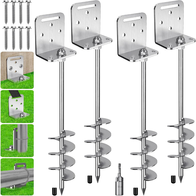 Laden Sie das Bild in Galerie -Viewer, Grondankers 6 stuks 60 cm heavy duty met L-beugels en booradapter – trampoline ankers – stormankers
