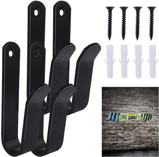 Board wandhouders 4 stuks van metaal zwart – horizontale skateboard snowboard longboard houders
