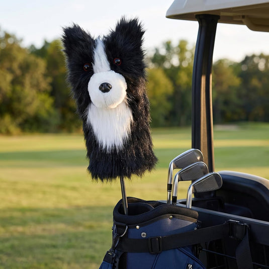 Pluche golfclubhoes met border collie hondenontwerp voor drivers tot 460cc – hondenheadcover – golfcadeau
