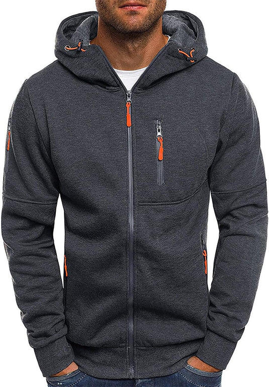 Heren lange hoodie met capuchon en rits voor de winter – vest – heren trui