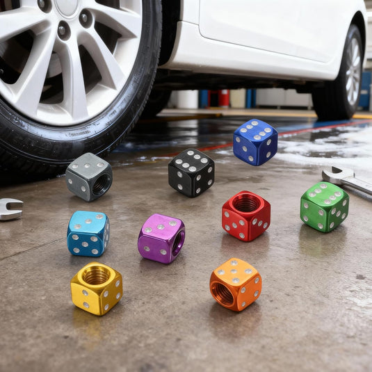 Ventieldoppen 8 stuks dobbelsteen design van aluminium hemelsblauw – bandendoppen – fiets auto accessoires