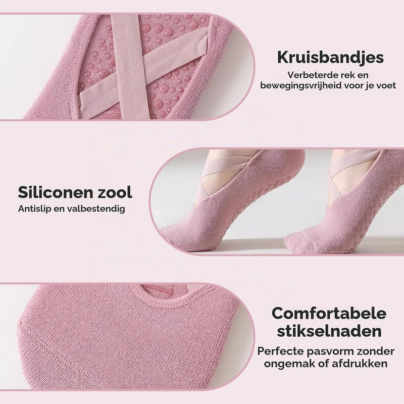 Laad afbeelding in Galerijviewer, Pilates antislip sokken dames 5 paar met siliconen grip en kruisbanden – yoga sokken – fitness sokken
