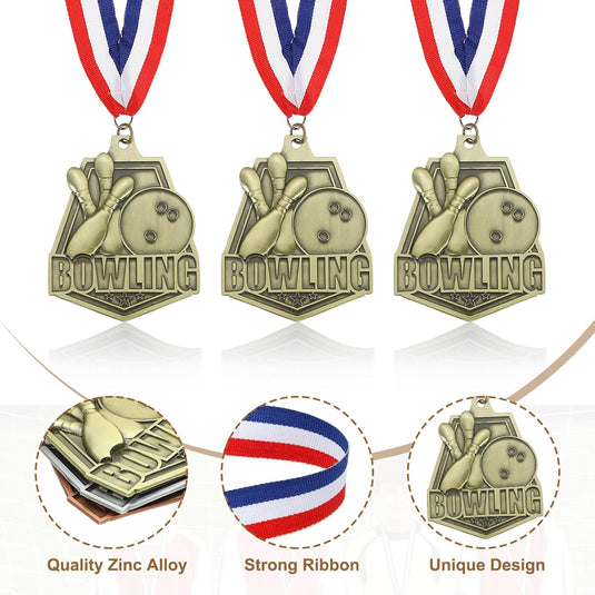 Bowling medaille goud met rood-wit-blauw neklint – sportmedaille – prijs en trofee
