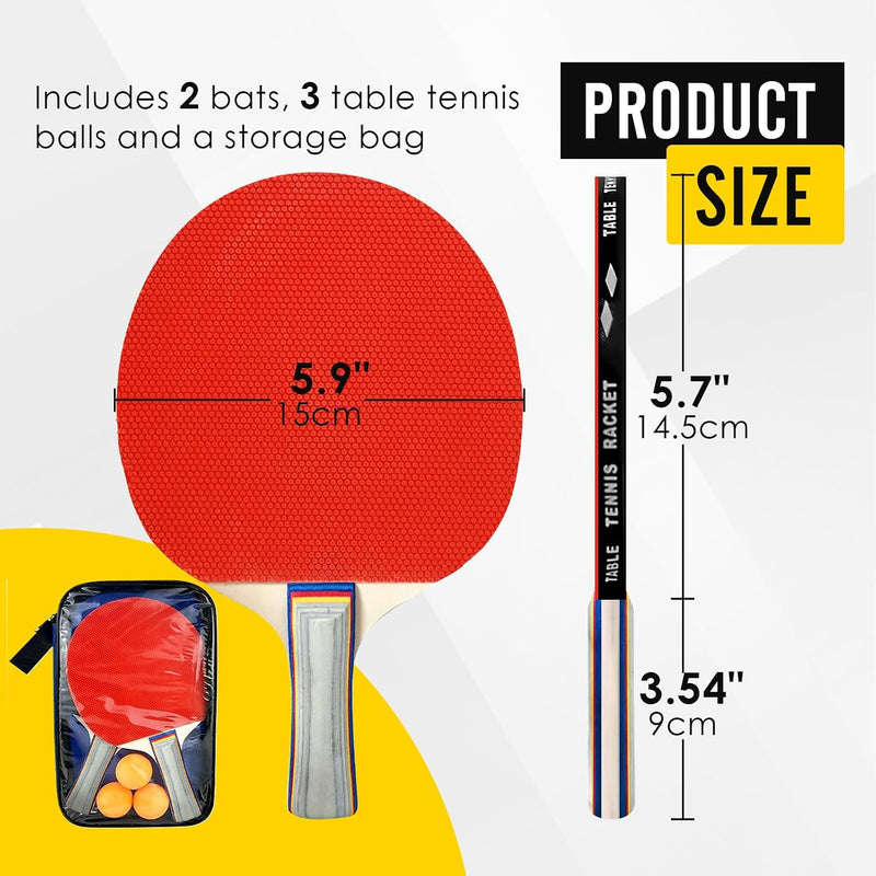 Charger l’image dans la visionneuse de galerie, Set de tennis de table avec 2 raquettes en bois de 25,5 cm, 3 balles et une housse de rangement – set de ping-pong – matériel de tennis de table
