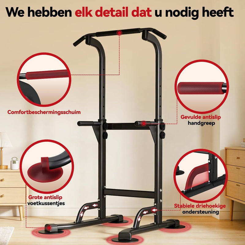 Laden Sie das Bild in Galerie -Viewer, Verstelbare power tower 4-in-1 met optrekstang en dipstation tot 120 kg – krachtstation – fitnessrek

