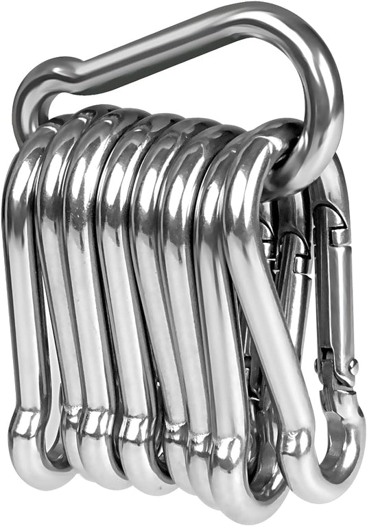 Lot de mousquetons en acier inoxydable 304, de différentes tailles, avec fermeture solide – clips mousquetons – crochets de fixation