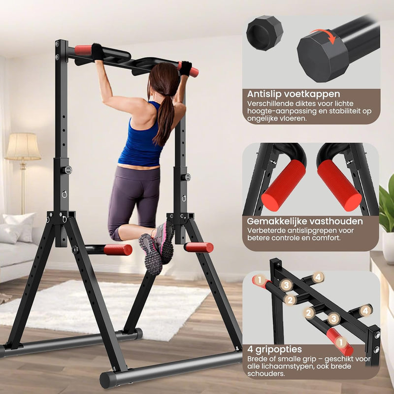 Laden Sie das Bild in Galerie -Viewer, Opvouwbare power tower met verstelbare optrekstang en dip station tot 200 kg – pull-up bar – krachtstation
