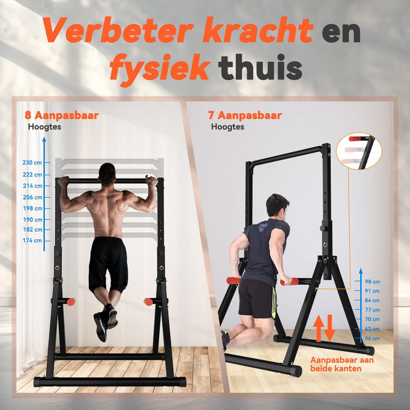 Laden Sie das Bild in Galerie -Viewer, Opvouwbare power tower met verstelbare optrekstang en dip station tot 200 kg – pull-up bar – krachtstation
