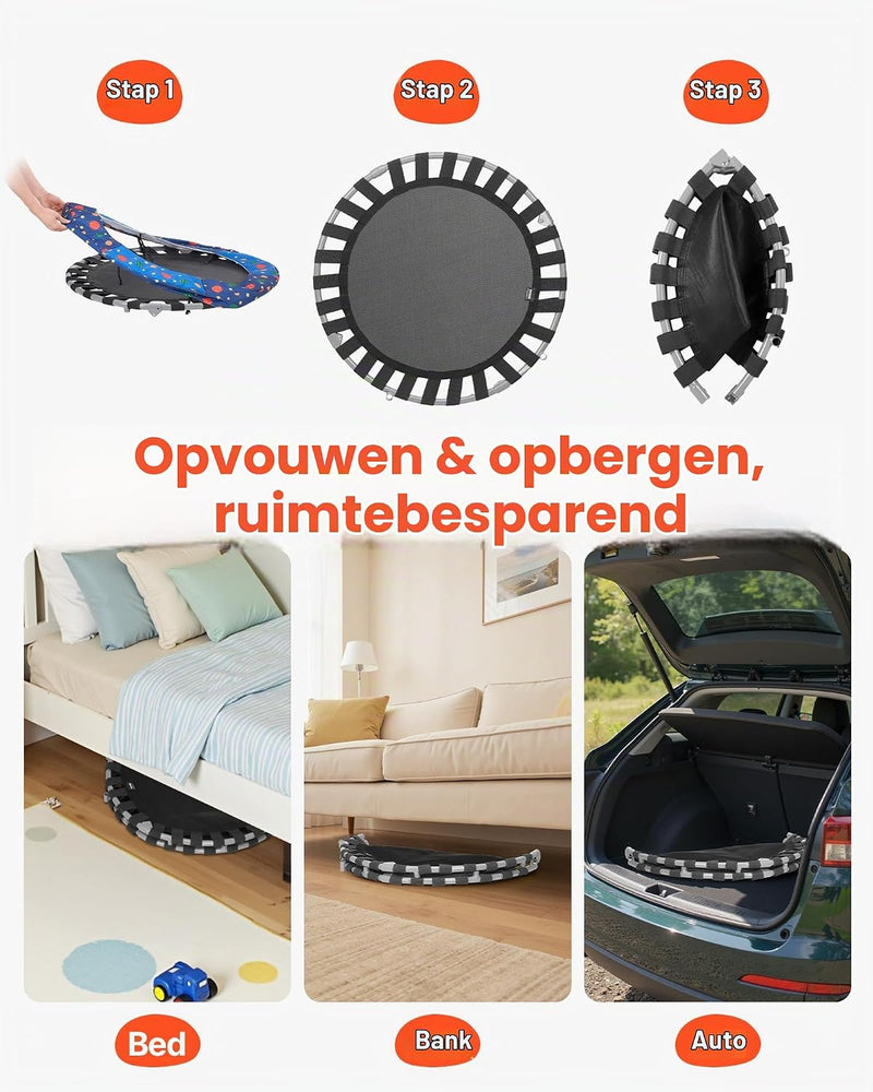 Chargez l'image dans la visionneuse de la galerie, Kindertrampoline 91 cm opvouwbaar met handgreep en antislip poten – mini trampoline – indoor trampoline
