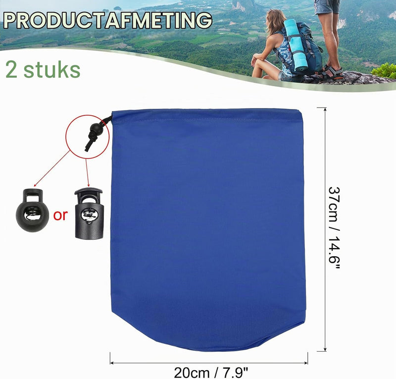 Załaduj obraz do przeglądarki galerii, Waterdichte opbergzakken 2 stuks 13 x 25 cm met trekkoord donkergrijs – stuff sacks – camping accessoires
