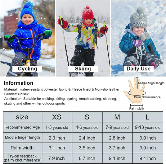 QKURT Skihandschoenen voor kinderen, snowboardhandschoenen, sneeuwhandschoenen, waterdicht en winddicht, winterwanten voor 2-13 jaar, meisjes en jongens, skiën, snowboarden, paardrijden, hardlopen,
