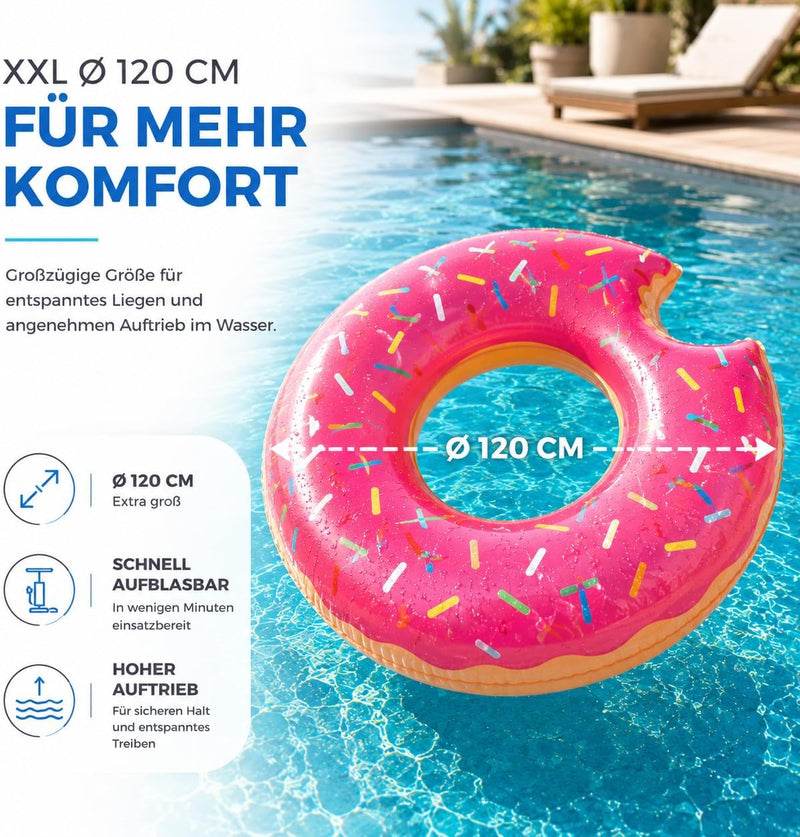 Load image into Gallery viewer, Opblaasbare gebeten donut roze Ø 120 cm zwemring zwemring - zwembad &amp; water met bekerhouder voor kinderen &amp; volwassenen (roze donut)
