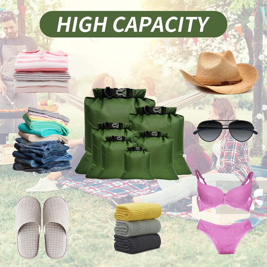 6-delige waterdichte droge tassen, droge zak, droge zak, draagbare combo-etui met grote capaciteit, snorkeltas, drijftas voor reizen, raften, driften, zwemmen, snorkelen, kamperen, fietsen, vissen, kajakaccessoires
