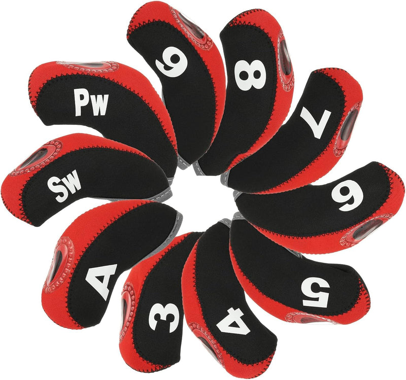 Załaduj obraz do przeglądarki galerii, Golfclub beschermhoezen 10 stuks zwart neopreen – genummerde ijzerhoezen – golf headcovers voor golfset en golftas

