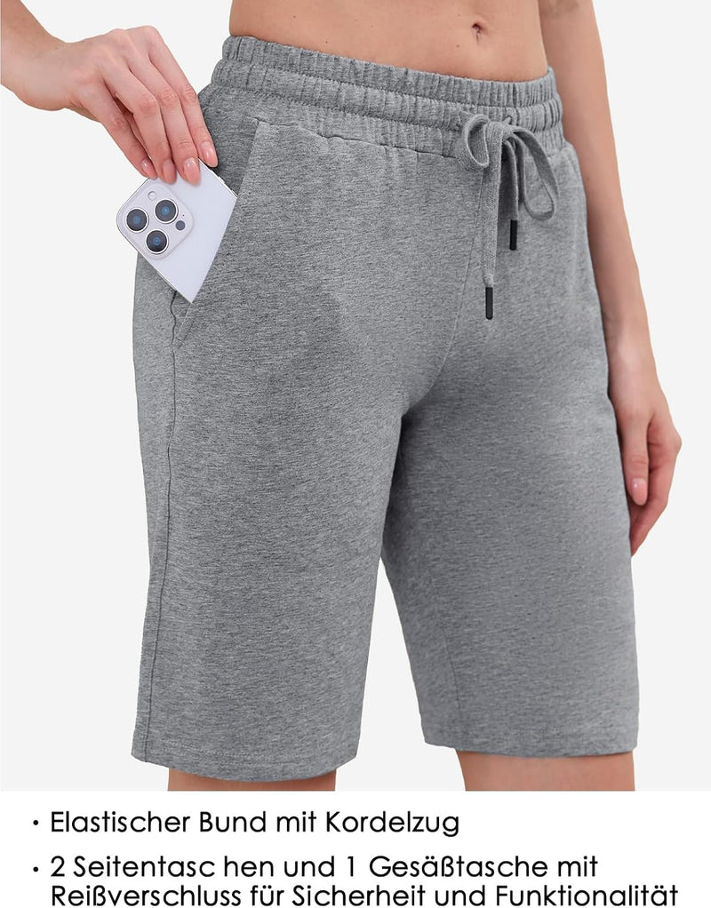 Laad afbeelding in Galerijviewer, MOVE BEYOND Bermudashort voor dames, 36 cm lang, 3 zakken, atletische yoga, gym, sweatshorts met trekkoord, lounge, slaapshorts
