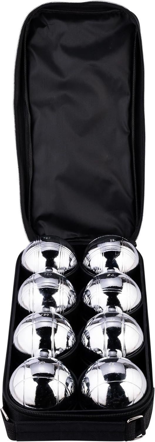 Load image in Gallery Viewer, Bocce ball set with 8 metal balls, 74 mm, including carrying bag and measuring tape – pétanque – outdoor games
