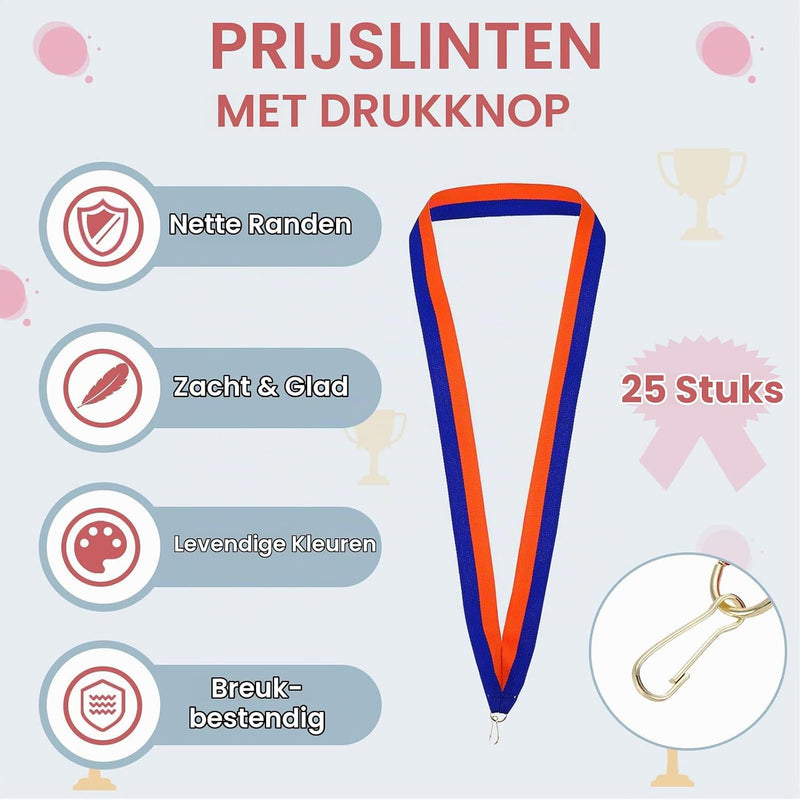 Load image into Gallery viewer, Medaille neklinten 25 stuks 43 x 2,2 cm blauw-oranje met klikclip – award linten – sport accessoires
