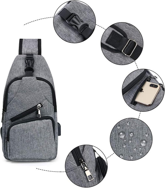 flintronic Sling Bag met USB-Oplading, Borsttas met Verstelbare Riem, Multi-Pocket Crossbody Borst Tas, Wandelen Casual Outdoor Borstzak voor Heren