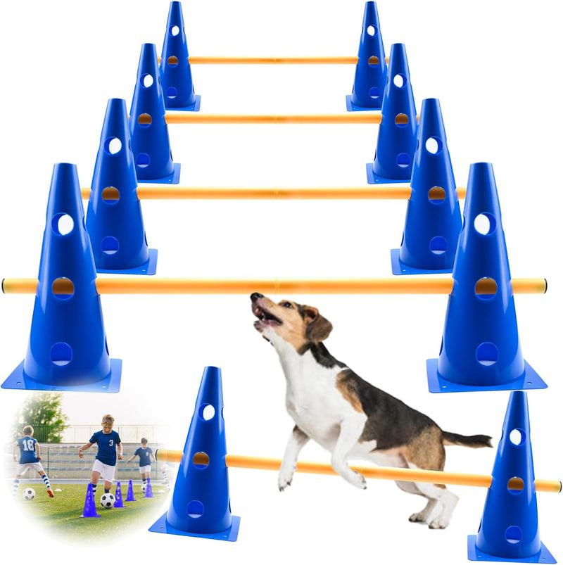Laden Sie das Bild in Galerie -Viewer, Agility hindernisset met 8 kegels en 8 verstelbare stangen 32 cm – hondentraining – sporthorden
