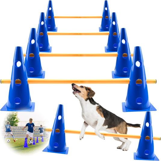 Agility hindernisset met 8 kegels en 8 verstelbare stangen – hondentraining – behendigheidsset