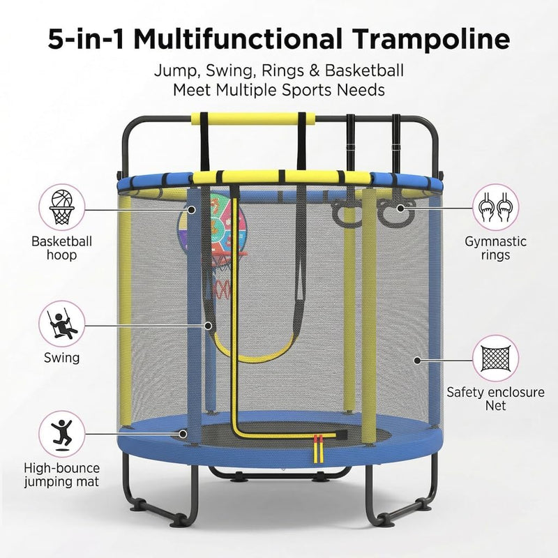 Chargez l'image dans la visionneuse de la galerie, Kindertrampoline 160 cm met basketbalmand schommel en ringen – trampoline – speeltoestel
