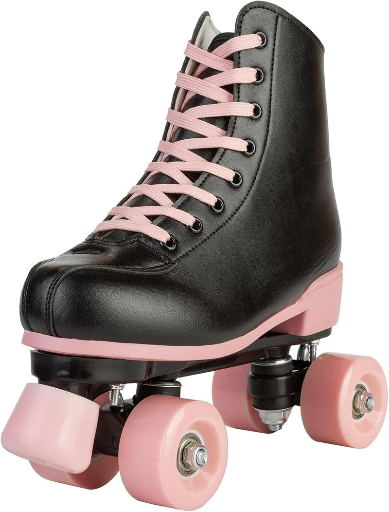 Laad afbeelding in Galerijviewer, Rolschaatsen voor vrouwen meisjes zwarte roller derby skates volwassen dubbele rij lichtgevende schaatsen voor jeugd volwassen beginner (Eur 99-24 cm - UK: Dames 5,5 / Heren 5)
